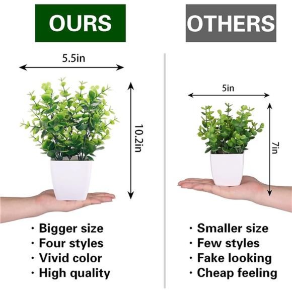 Set of 4Artificial Plants Fake Mini Potted Plant Small Greenery Decor for Indoor - Picture 2 of 6